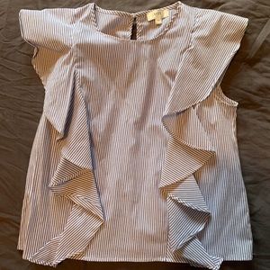 NYTT ruffled top, blue and white striped